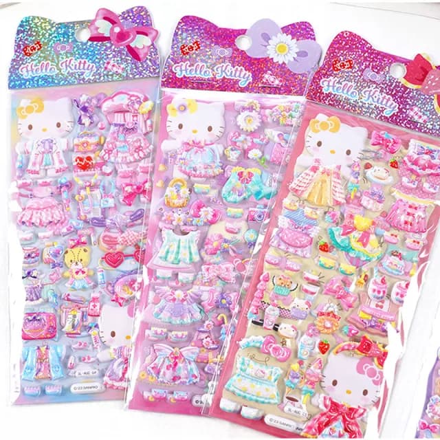【TDL】凱蒂貓HELLO KITTY立體泡泡貼紙雙層換裝泡棉貼紙玩具組隨機2入組 495873(生日禮物 聖誕節 平輸品)