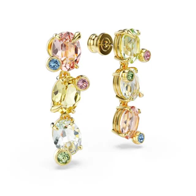 【SWAROVSKI 施華洛世奇】Gema 水滴形耳環 非對稱設計 混合式切割 漸層色 鍍金色