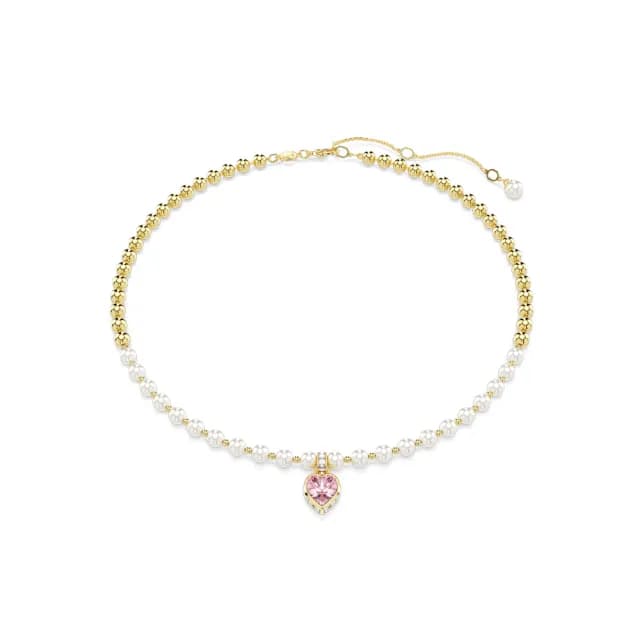 【SWAROVSKI 施華洛世奇】Imber 項鏈 水晶珍珠 心形切割 心形 粉紅色 鍍金色(情人節禮物)