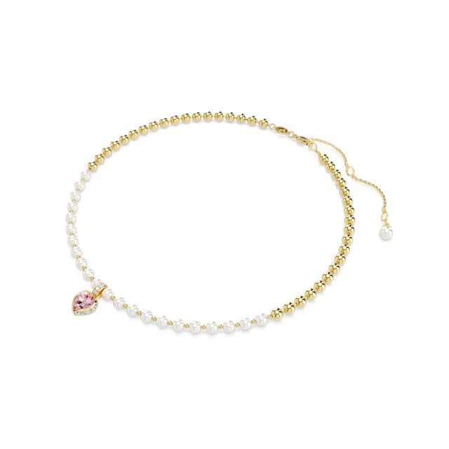 【SWAROVSKI 施華洛世奇】Imber 項鏈 水晶珍珠 心形切割 心形 粉紅色 鍍金色(情人節禮物)