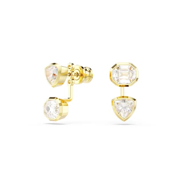 【SWAROVSKI 施華洛世奇】Imber 耳環袋 非對稱設計 混合式切割 白色 鍍金色