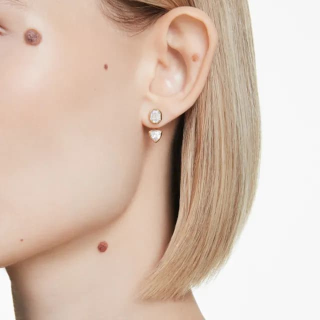 【SWAROVSKI 施華洛世奇】Imber 耳環袋 非對稱設計 混合式切割 白色 鍍金色