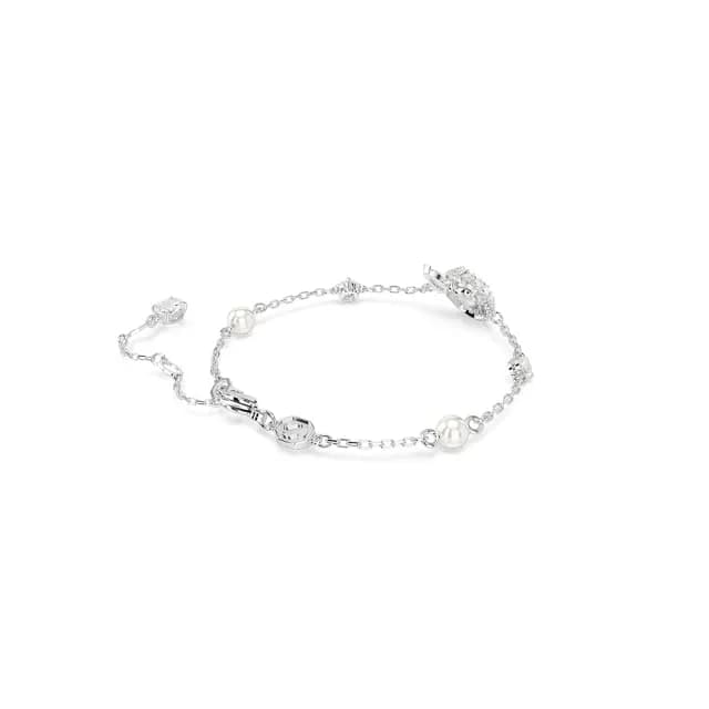 【SWAROVSKI 施華洛世奇】Snake 手鏈 水晶珍珠 混合式切割 蛇年 白色 鍍白金色(情人節禮物)