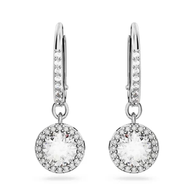 【SWAROVSKI 施華洛世奇】Una Angelic 水滴形耳環 圓形切割 密鑲 白色 鍍白金色