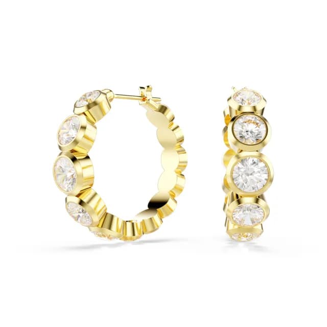 【SWAROVSKI 施華洛世奇】Imber 大圈耳環 圓形切割 白色 鍍金色(情人節禮物)