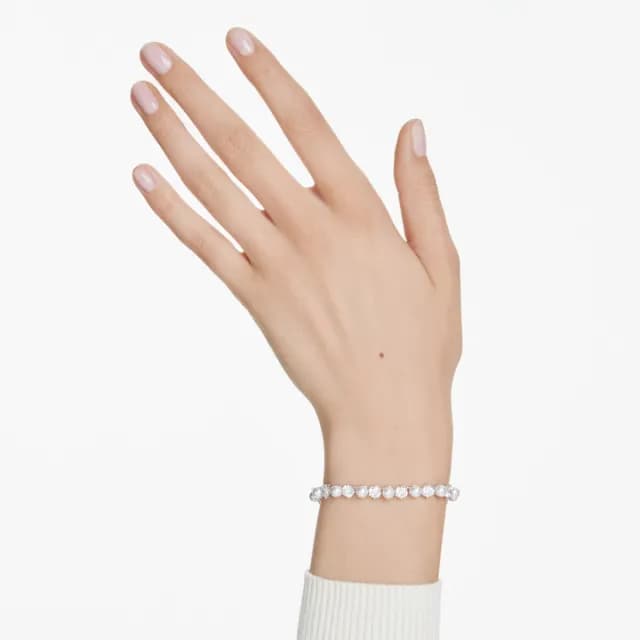【SWAROVSKI 施華洛世奇】Matrix Tennis 手鏈 水晶珍珠 圓形切割 白色 鍍白金色
