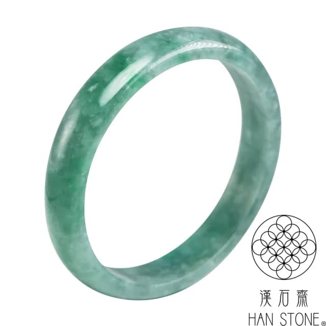 【漢石齋】情人節禮物 天然翡翠A貨 手鐲玉鐲 藍水飄花種帶辣綠(手圍17.2/版寬11mm)