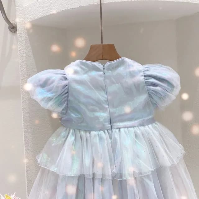 【橘魔法】美人魚炫彩漸層變色亮片洋裝(短袖洋裝 女童 婚禮 禮服 攝影 兒童 童裝)