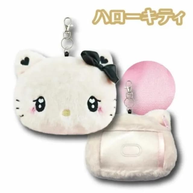 【小禮堂】Sanrio 三麗鷗 絨毛大臉伸縮票卡零錢包 愛心眼蝴蝶結款 Kitty 美樂蒂 酷洛米 大耳狗(平輸品)