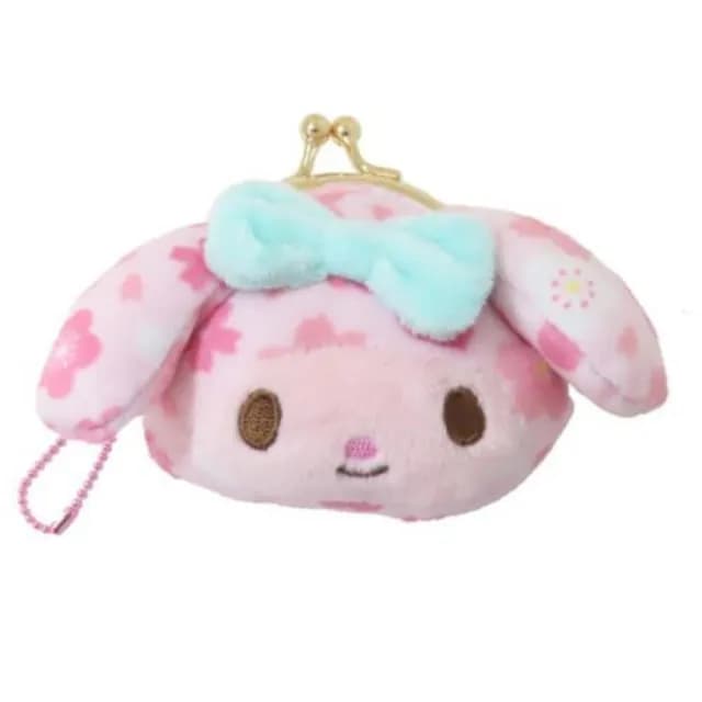 【小禮堂】Sanrio 三麗鷗 造型絨毛口金零錢包 附吊鏈 S 櫻花款 Kitty 美樂蒂 酷洛米(平輸品)