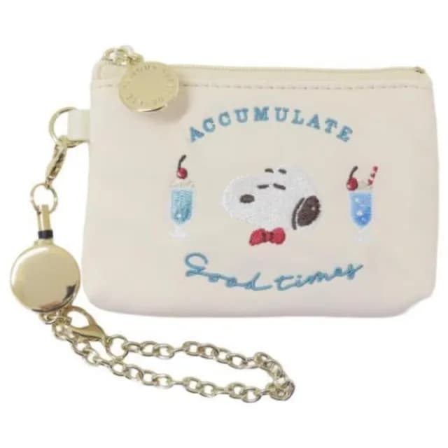 【小禮堂】Snoopy 史努比 皮質伸縮票卡零錢包 下午茶(平輸品)