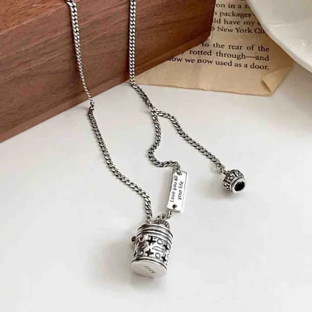 【KT DADA】尼泊爾烏盒項鍊 蓋可打開 空心吊墜 純銀項鍊 百搭飾品 男女適用 純銀項鍊 皇冠吊墜項鍊