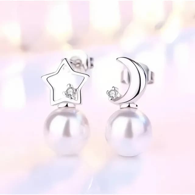 【I.Dear Jewelry】星月之戀-韓系浪漫不對稱星星月亮珍珠耳針耳環(耳環女 珍珠耳環 玫瑰金耳環)