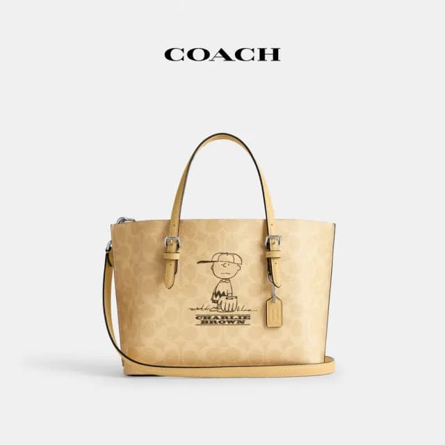 【COACH】蔻馳官方直營 COACH X PEANUTS MOLLIE 經典LogoCHARLIE BROWN圖案25號托特手袋(CBM29)