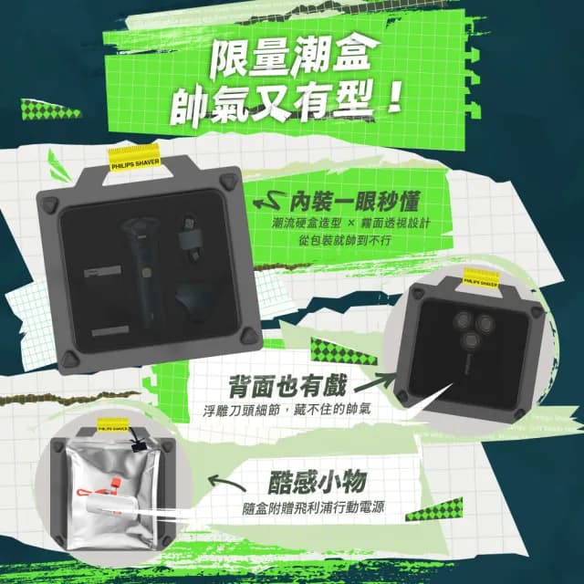 【Philips 飛利浦】潮流系列 三刀頭電鬍刀 S2881/02 隨貨贈行動電源(限量潮盒組)
