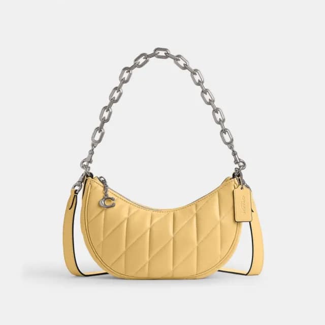 【COACH】蔻馳官方直營 PILLOW絎縫MIRA單肩手袋 單肩包 肩背包-LH/乾草色(CP148)