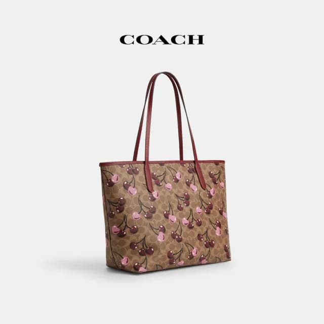 【COACH】蔻馳官方直營 CITY經典Logo櫻桃印花托特包 托特手袋(CY691/CY719)