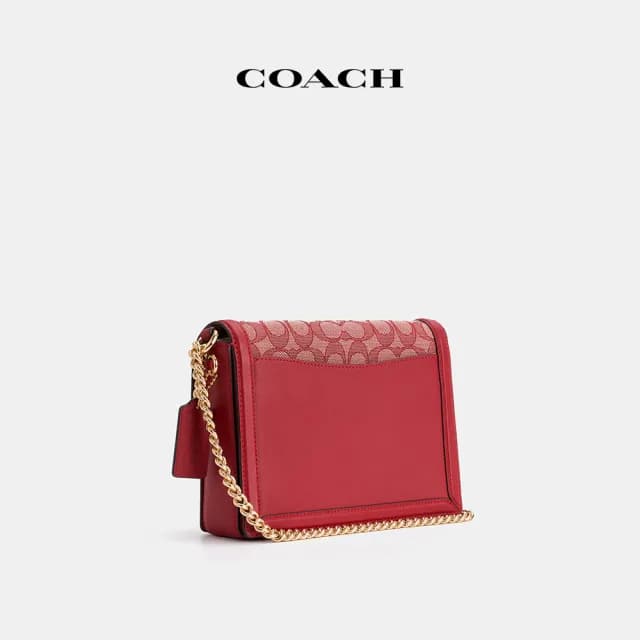 【COACH】蔻馳官方直營 HUTTON經典Logo單肩手袋 單肩包 肩背包-IM/紅寶石色(CZ491)