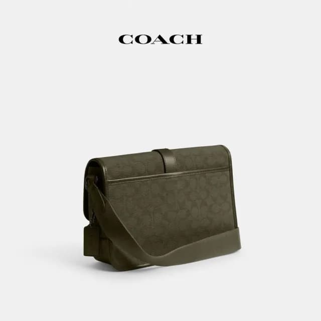 【COACH】蔻馳官方直營 LEAGUE經典Logo郵差包 騎行手袋 騎行包 斜背包-軍綠色(CU041)