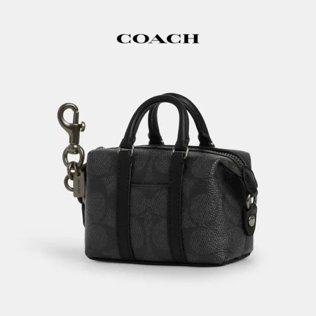 【COACH】蔻馳官方直營 TREKKER經典Logo迷你手袋掛件-QB/炭黑色/黑色(CBK63)
