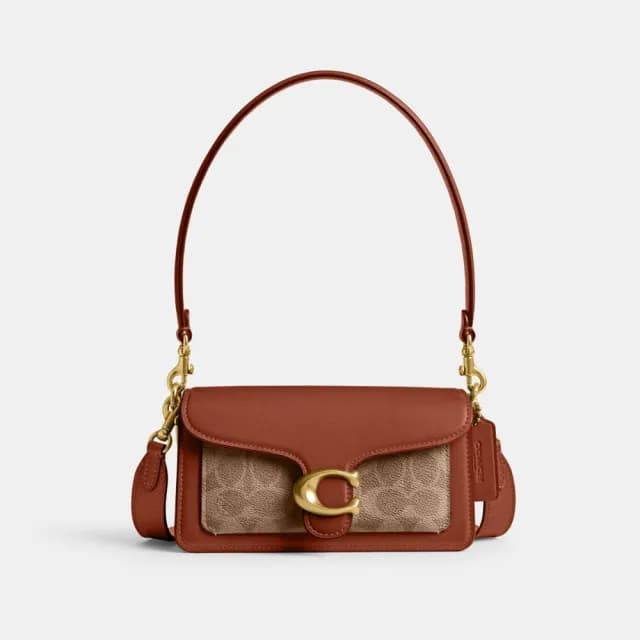 【COACH】蔻馳官方直營 TABBY 經典Logo20號單肩手袋 單肩包 肩背包-B4/棕黃色 焦糖色(CY200)