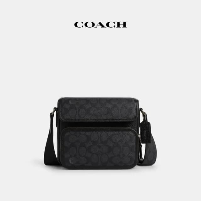 【COACH】蔻馳官方直營 SULLIVAN經典Logo翻蓋斜背手袋-QB/炭黑色/黑色(CZ396)