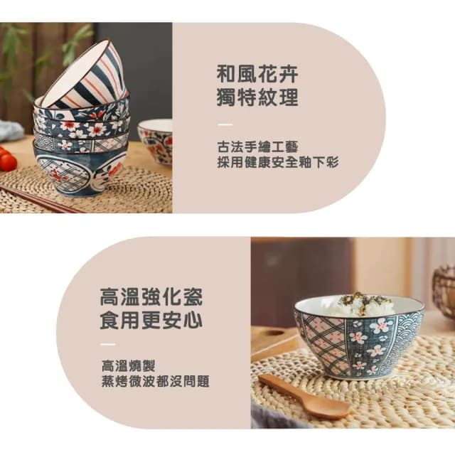 【渥思】藍調花語陶瓷碗6入禮盒組(餐具 瓷器碗盤 飯碗 入厝禮 一盒6入碗)