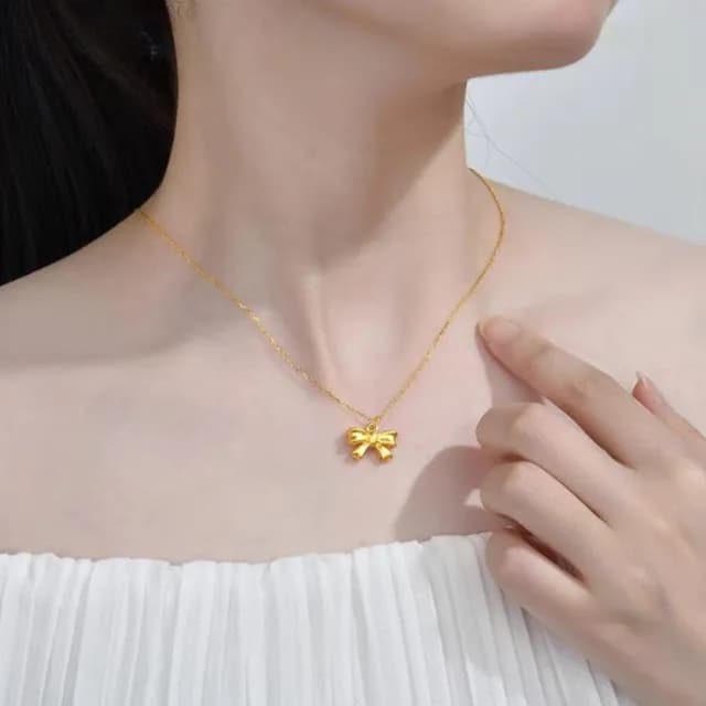 【Penny珮妮】999黃金迷你蝴蝶結項鍊(母親節禮物 交換禮物 送女友 生日禮物 情人節 尾牙 新年禮物 結婚)