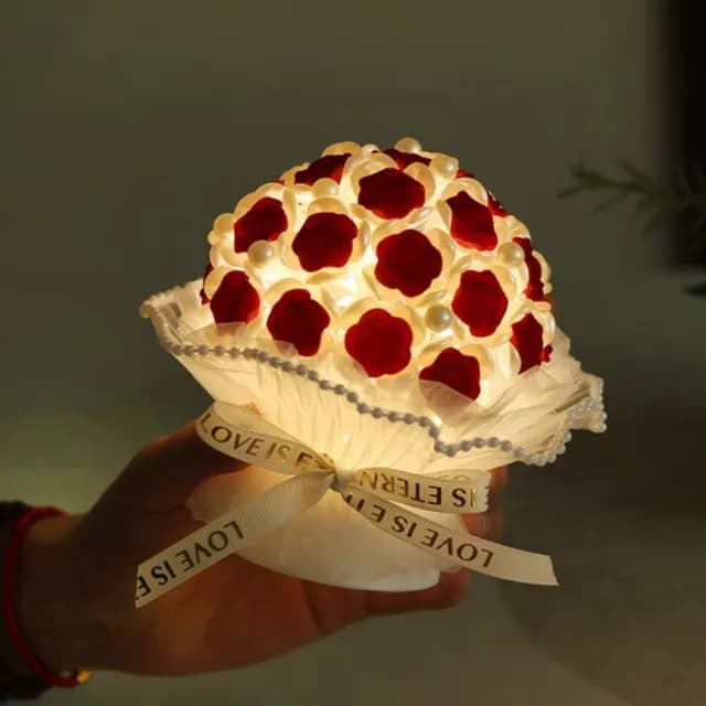 【浪漫花朵】植絨玫瑰花小夜燈材料包(DIY 玫瑰花束 情人節禮物 生日禮物 女友 閨蜜 七夕 氛圍燈 氣氛燈)