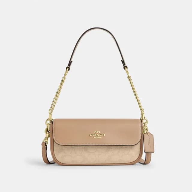 【COACH】蔻馳官方直營 HAILEY經典Logo翻蓋手袋-IM/深自然色 混合色(CAN94)