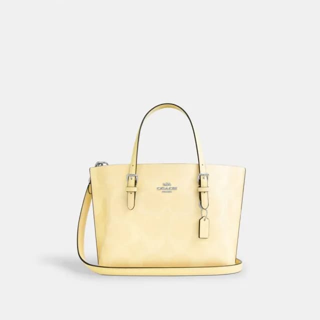 【COACH】蔻馳官方直營 MOLLIE 經典Logo25號托特手袋-SV/乾草色(CAL50)
