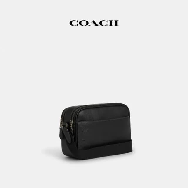 【COACH】蔻馳官方直營 GRAHAM VARSITY圖案斜背手袋-青銅色硬體/黑色/粉筆白色(CAJ64)