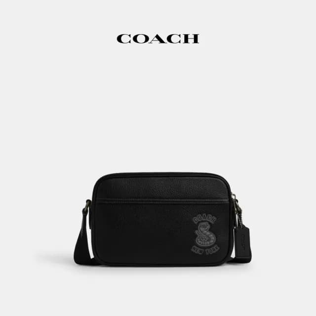 【COACH】蔻馳官方直營 GRAHAM蛇圖案斜背手袋-灰銅色/混合黑色(CY828)