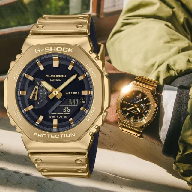【CASIO 卡西歐】G-SHOCK 多功能雙顯腕錶 七夕 情人節 禮物 送禮 推薦(GM-2100YMG-9A)
