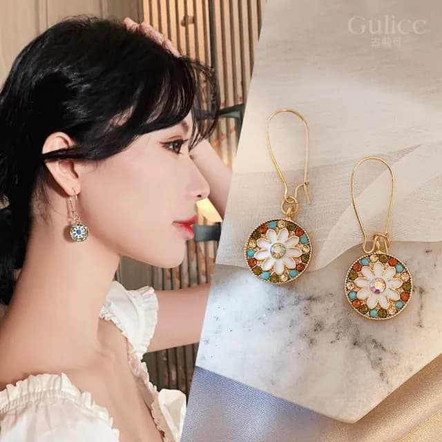 【Golicc】耳環 復古巴洛克 彩繪耳墜(七夕 情人節 生日 飾品 耳釘 耳飾 耳墜 禮物)