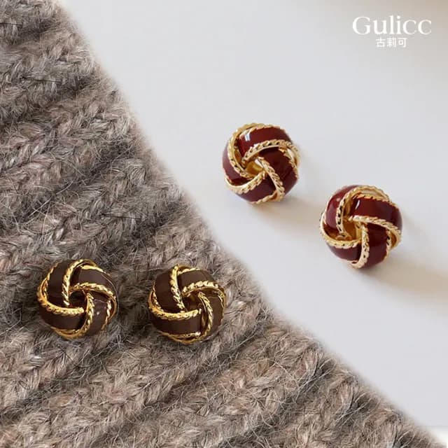 【Golicc】復古 氣質麻花 同心結耳環(七夕 情人節 生日 飾品 耳釘 耳飾 耳墜 禮物)