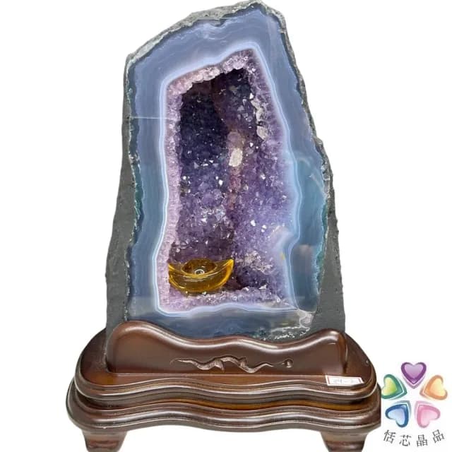 【恬芯晶品】6.35kg精選巴西木型紫水晶洞新居財位擺設OK52(紫鈦晶晶洞開運招財招貴人開業財位新春禮物)