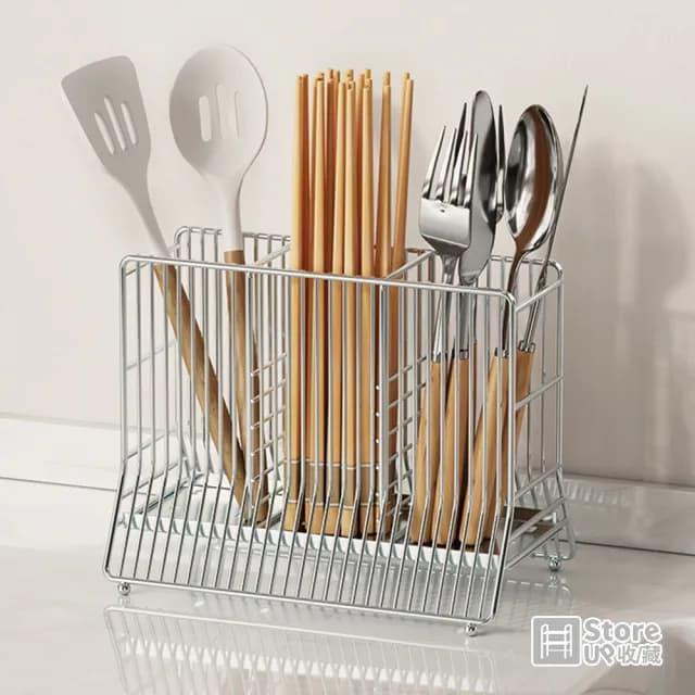 【Store up 收藏】頂級304不鏽鋼 簡約分隔 餐具筒筷筒(AD510)