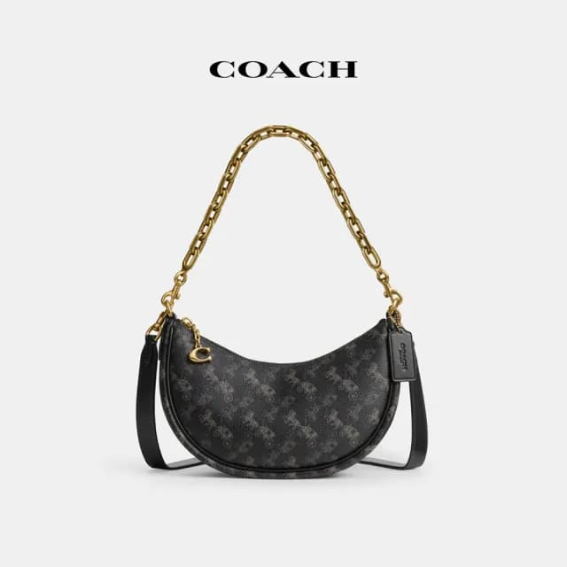 【COACH】蔻馳官方直營 MIRA馬車圖案印花單肩手袋-B4/松露色 黑色(CM584)