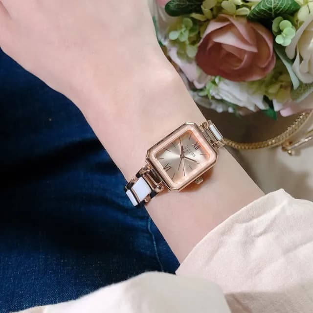 【JULIUS 聚利時】巴洛克之旅 陶瓷鍊帶方形腕錶 JA-1273(四色/23.5X28mm)