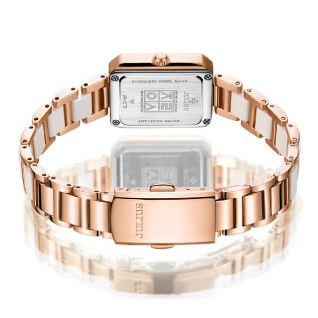 【JULIUS 聚利時】巴洛克之旅 陶瓷鍊帶方形腕錶 JA-1273(四色/23.5X28mm)