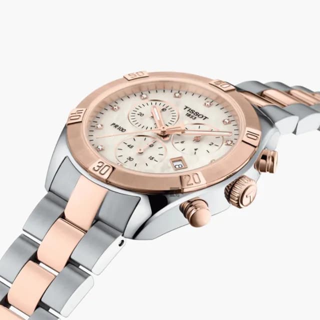 【TISSOT 天梭 官方授權】PR100 SPORT 真鑽三眼計時女錶/38mm 手錶 送禮 推薦(T1019172211600)