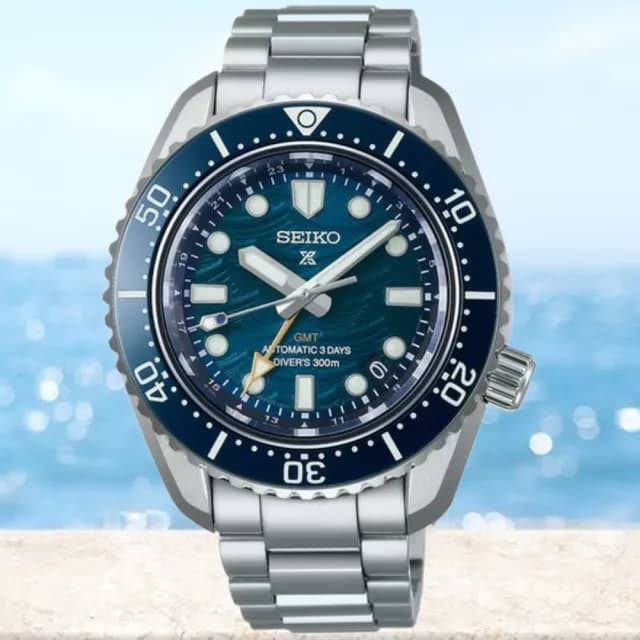 【SEIKO 精工】Prospex 60週年限量 三日鍊 藍色波浪 GMT潛水300米機械錶 禮物 送禮(6R54-00N0B/SPB509J1)