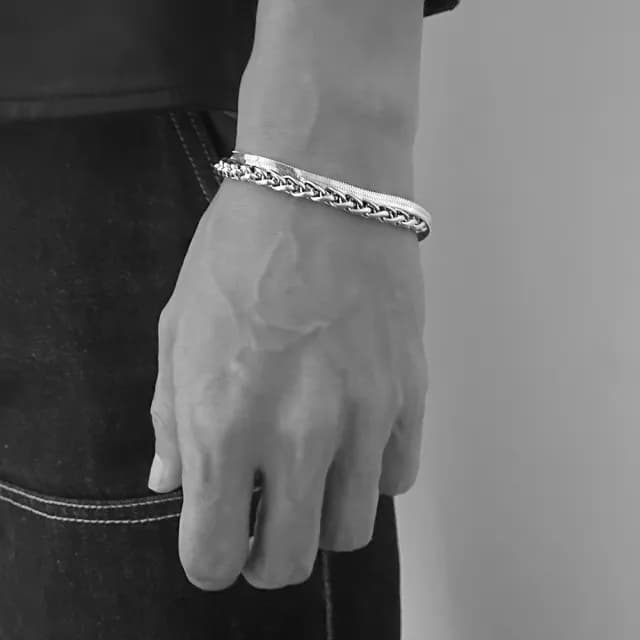 【CReAM】Huba不鏽鋼蛇鍊扁鍊中性男性手環手鍊(生日 禮物 送禮 禮盒)