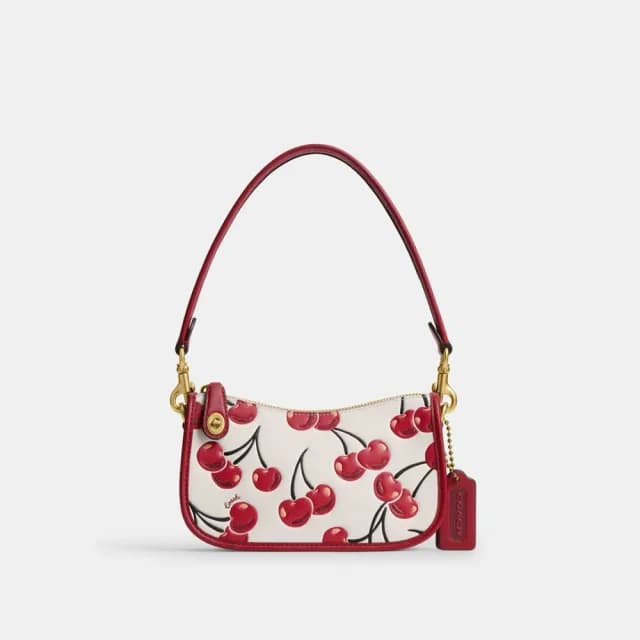 【COACH】蔻馳官方直營 SWINGER 櫻桃印花20號手袋-B4/粉筆白色 混合色(CZ106)