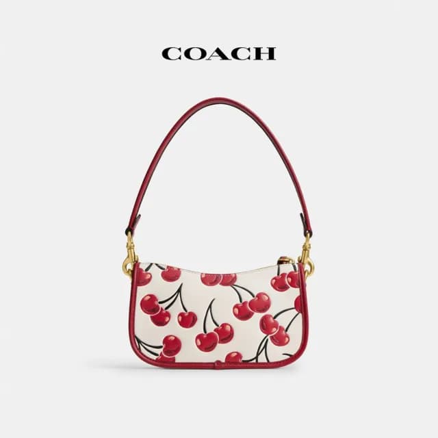 【COACH】蔻馳官方直營 SWINGER 櫻桃印花20號手袋-B4/粉筆白色 混合色(CZ106)