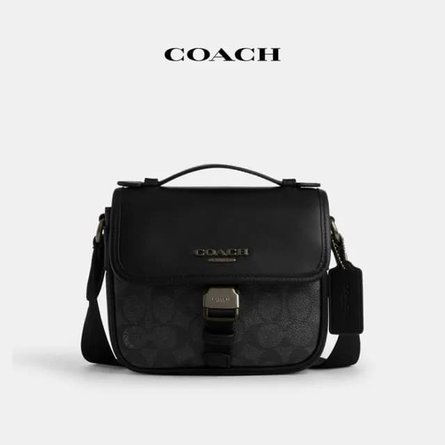 【COACH】蔻馳官方直營 RACER經典Logo斜背手袋-QB/炭黑色/黑色(CBG13)