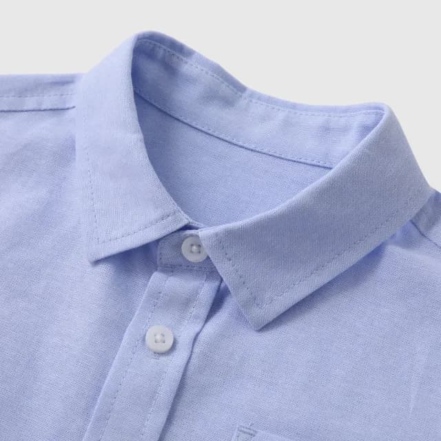 【GAP】男童裝 純棉小熊刺繡翻領短袖襯衫 布萊納系列-藍色(767170)