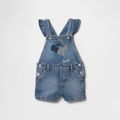 【GAP】女幼童裝 Gap x Disney迪士尼聯名 純棉刺繡牛仔吊帶短褲-中度水洗(723450)