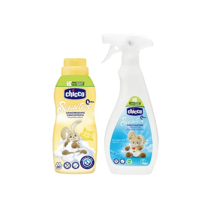 【Chicco 官方直營】嬰兒衣物去漬噴霧500ml+超濃縮嬰兒衣物柔軟精750ml